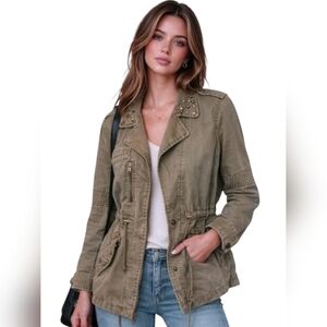 Zara Trafaluc Studded Military Utility Jacket Olive Green Size L